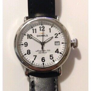 Shinola Argonite 705 Silver Stainless Sapphire Crystal Leather Band 36mm Watch